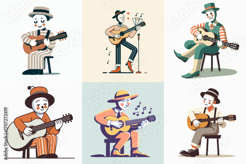 vector illustration set of mimes playing guitar