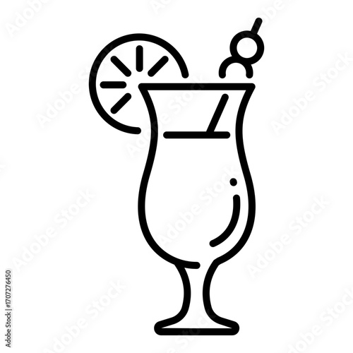 Hurricane glass icon, symbolizing tropical cocktails, beach parties, and exotic drinks.
