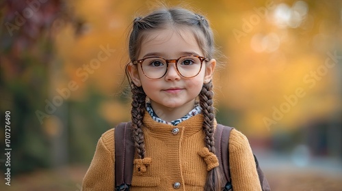 Child with glasses outdoors autumn