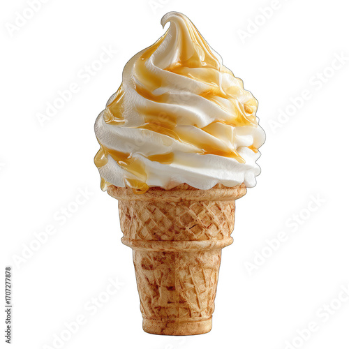 Vanilla ice cream cone drizzled with honey
