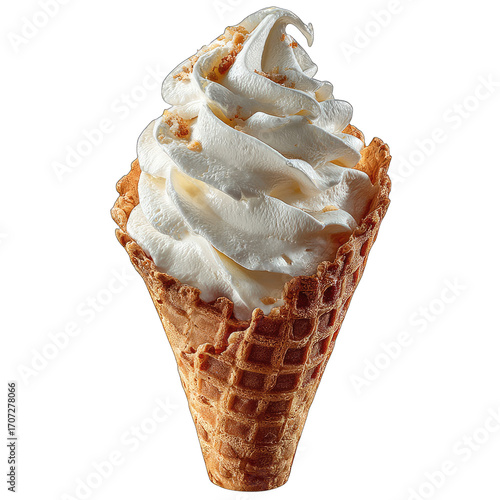 Creamy vanilla ice cream in waffle cone