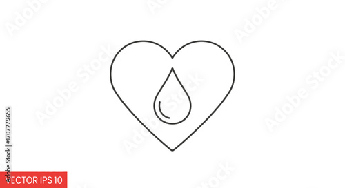 Vector illustration of a heart with a teardrop inside on a white background for Random Acts of Poetry Day with a simple line art style and a mix of emotional and poetic themes.