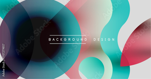 Abstract colorful overlapping circles create dynamic visual effect. Gradient hues blend, forming modern background design.