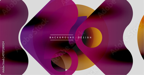 Abstract fluid shapes, vibrant colors blend. Modern design, purple, orange hues dominate composition. Minimalist text overlay present.