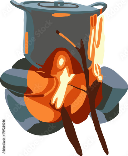 Vector isolated illustration of cooking food on fire.
