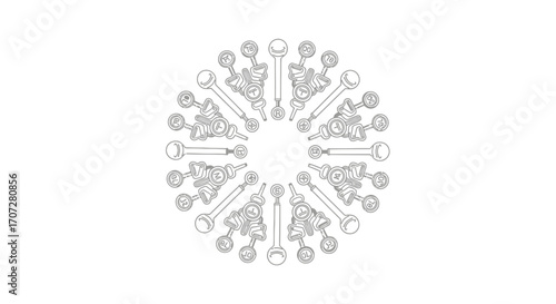 Gray circular graphic design with symmetrical patterns and shapes on a white background, celebrating Random Acts of Poetry Day with a creative and artistic mood.