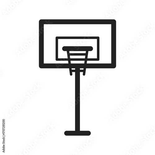 Basketball hoop graphic illustration showing a simple line drawing of a basketball backboard and hoop perfect for sports-themed designs