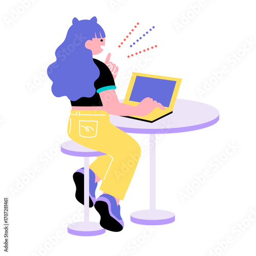 ポップでカラフルなZ世代の若者がパソコンをするイラスト