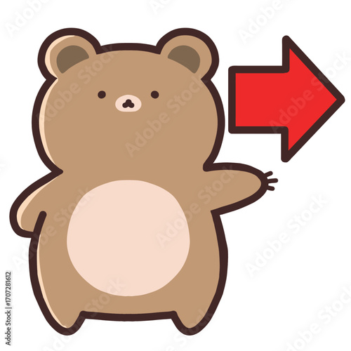 矢印方向を指しているクマのイラスト