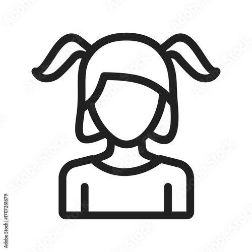 Young girl with pigtails looking directly at the camera simple line art illustration conveying innocence and childhood