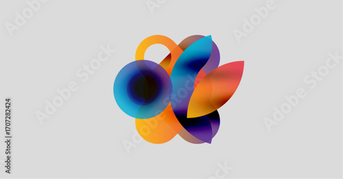 Abstract colorful shapes overlap, creating dynamic visual composition. Soft gradients suggest fluidity, depth. Light background enhances vibrancy.