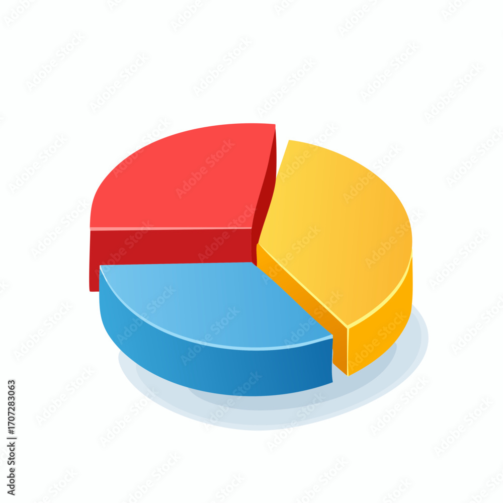 Obraz premium Isometric 3D Pie Chart with Red White and Yellow Segments.
