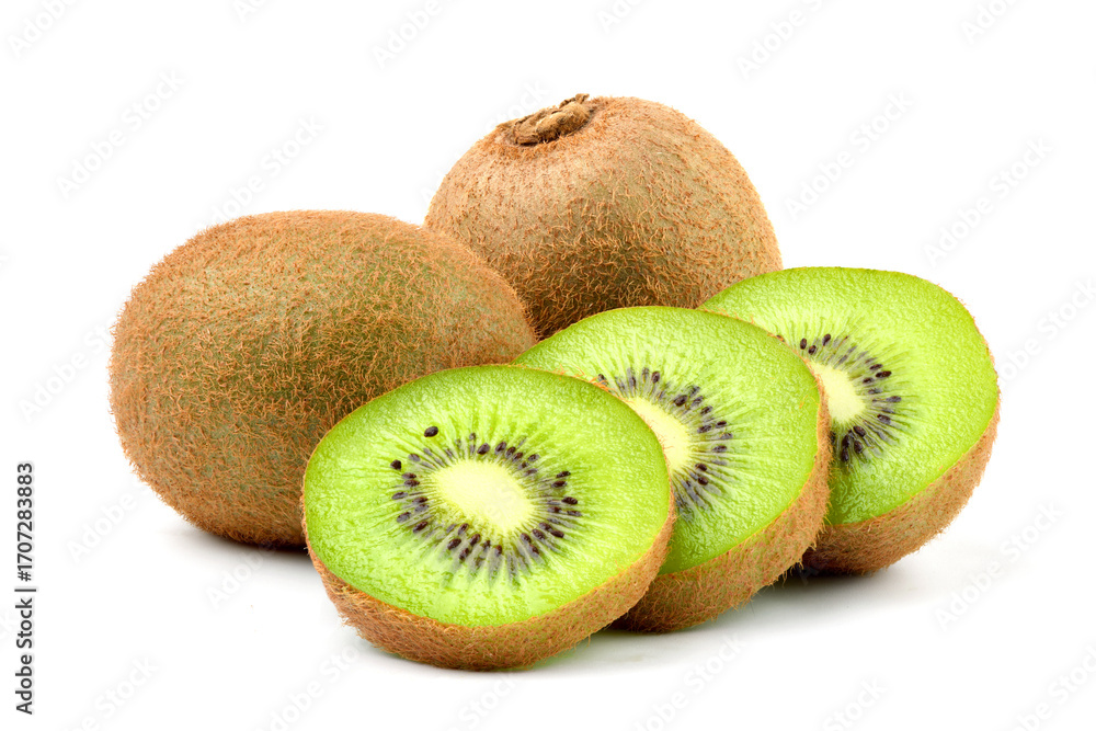 Obraz premium Kiwi fruit with slice isolated on white.