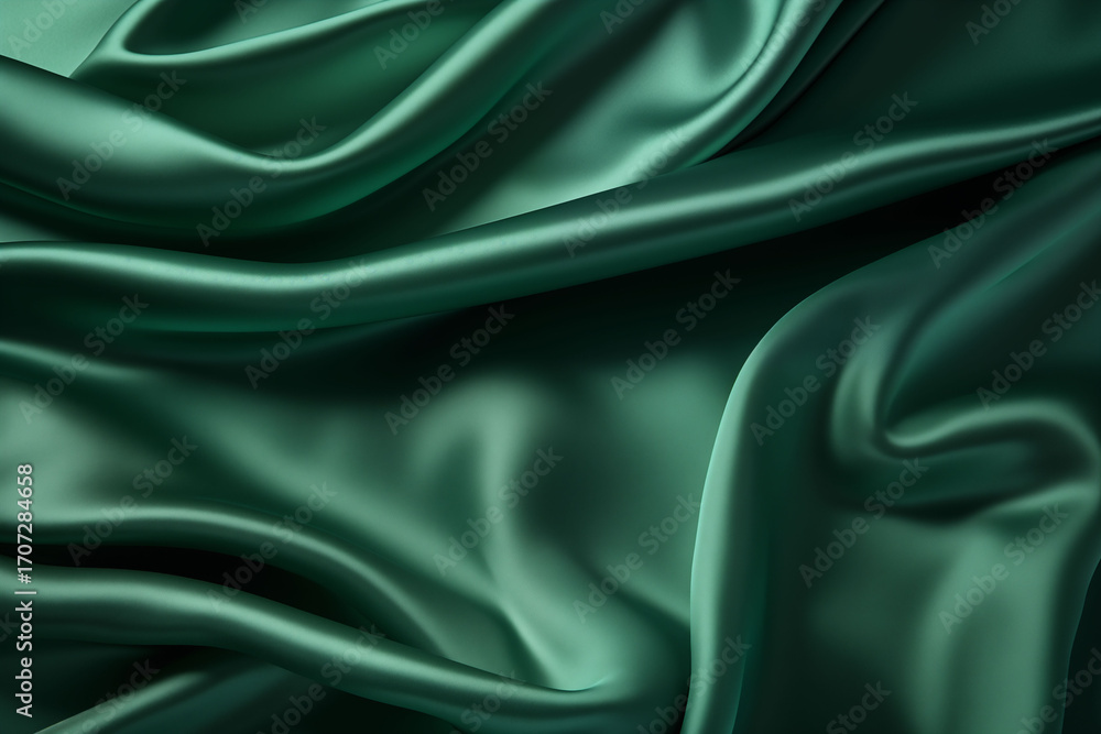 Fototapeta premium Emerald green satin fabric with a luxurious soft back panel. Background