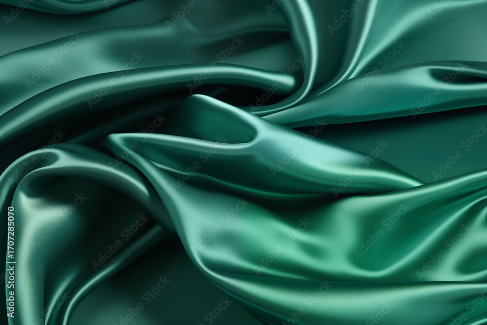 Obraz premium Emerald green satin fabric with a luxurious soft back panel. Background