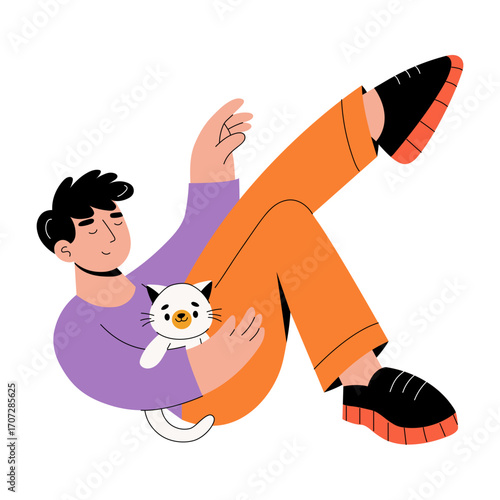 A flat style illustration showing playing pet 
