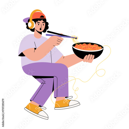 A flat style illustration showing a person applying lipstick 
