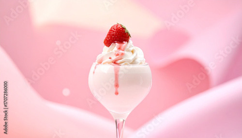 Wallpaper Mural Delicious Strawberry Mousse in a Coupe Glass on a Pink Background Torontodigital.ca