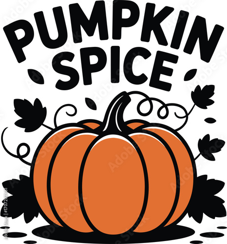 Pumpkin Spice Silhouette Vector Illustration in Black Outline with Orange Pumpkin