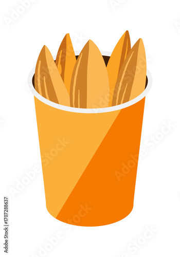 紙カップに盛った太いフライドポテトのイラスト