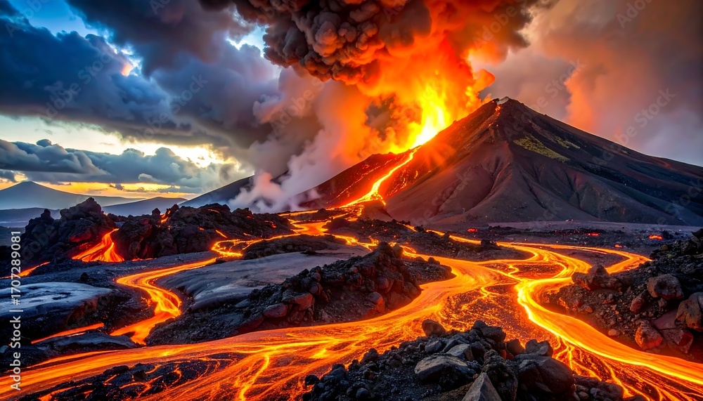 Fototapeta premium Volcanic eruption landscape (1)