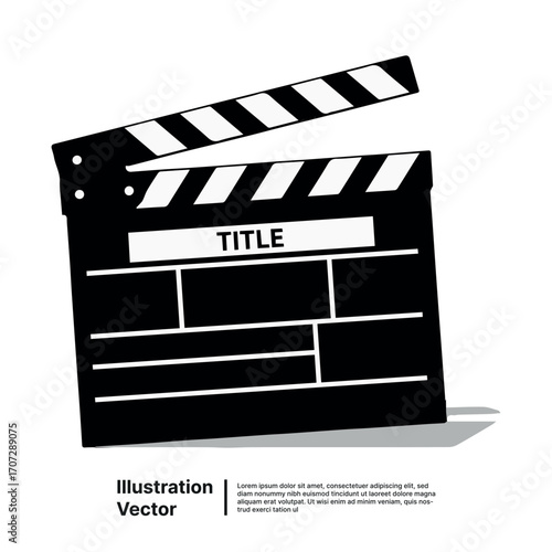 Director's film slate or movie clapperboard with a blank title space for video production