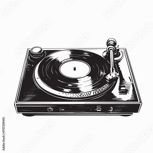 Vintage Turntable Playing Vinyl Record Vector Illustration for Music Lovers Design