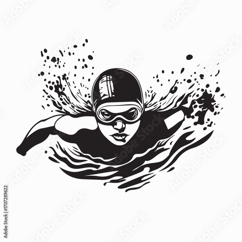 Young Man Swimming Training Pool Vector Illustration Athlete Fitness Sport