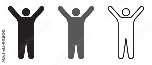 Person with arms raised icon set. isolated on white background for success.