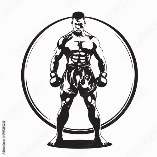 Muay Thai Boxer Standing Proud Silhouette Vector Illustration on white background