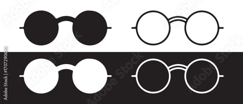 round glasses icon set. isolated on white background for fashion and eyesight theme.