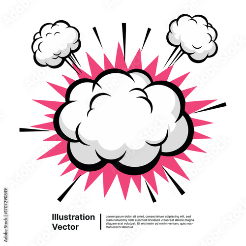 Vector illustration of a comic book explosion with a white smoke cloud and pink blast effect