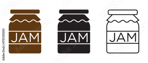 Jam jar vector icon set. homemade marmalade or fruit jelly isolated on white background.