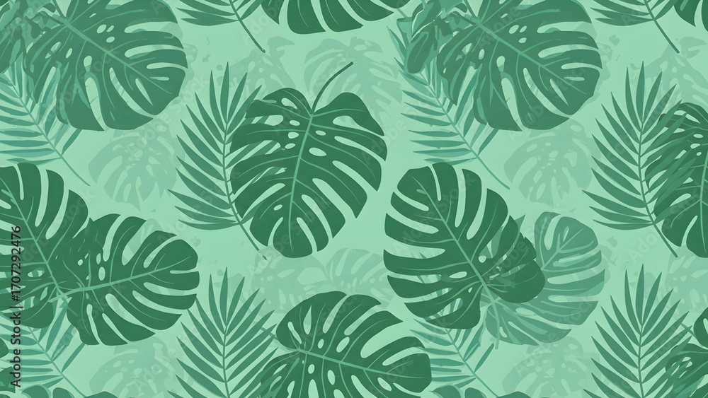 Fototapeta premium ropical Leaf Pattern - Green Vector Illustration