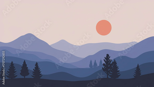 Minimalist Mountain Landscape - Serene Vector Illustration