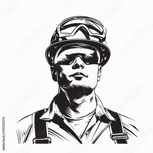 Construction worker portrait wearing safety goggles vector on white background