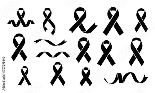 Collection of Black Awareness Ribbons in Various Styles