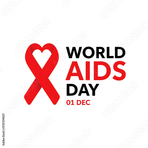 World AIDS Day 1st December – Red Ribbon Heart Symbol of Hope