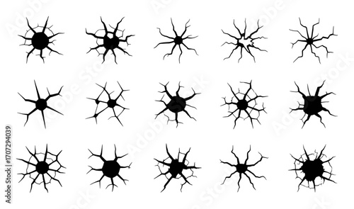 Collection of Black Cracked Hole Graphics on White Background