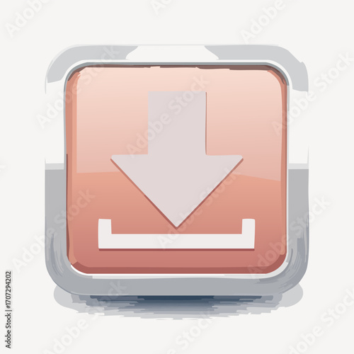 Download vector icon, beveled square with downward arrow in dusty rose