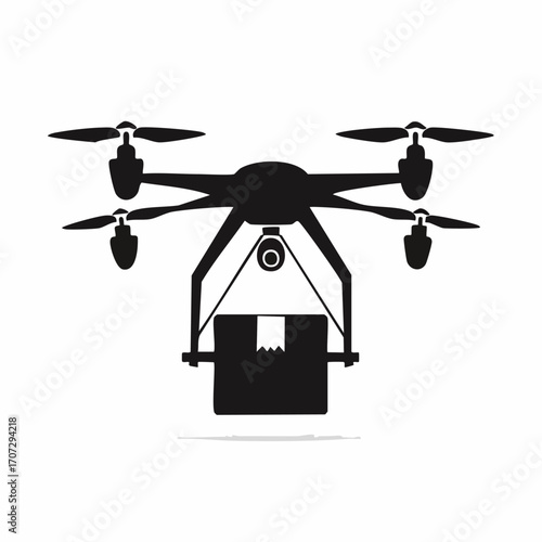 Quadcopter vector icon with delivery box, minimal design