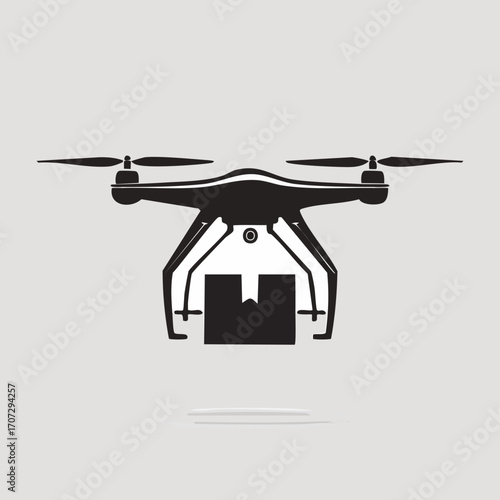Vector delivery drone with package, clean silhouette icon