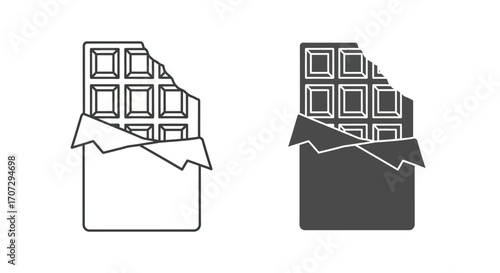 Delicious chocolate bar with a missing piece, presented in two styles