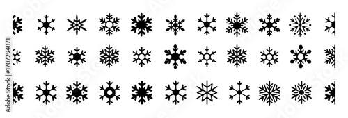 Foto Collection of Black Snowflake Icons on White Background