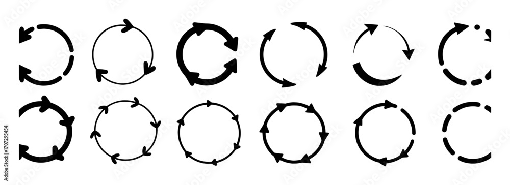Fototapeta premium Collection of Circular Arrow Icons for Process and Recycling Concepts