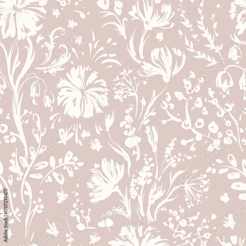 Elegant floral seamless pattern - branches with flowers. Repeat print with delicate 