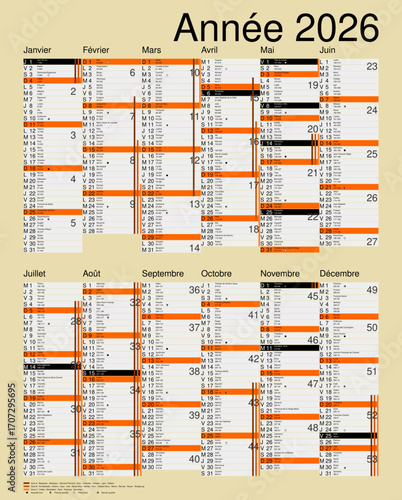 Calendrier 2026, calques, vacances scolaires, Saints, 12 mois
