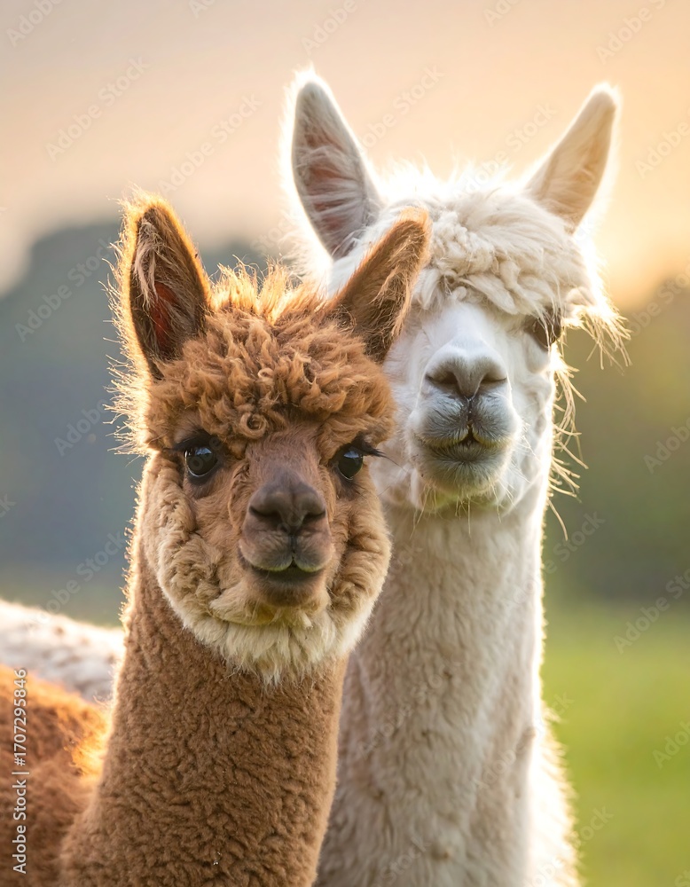 Fototapeta premium Two alpacas close-up