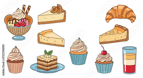 Delectable assortment of sweet treats, including cupcakes, cheesecake, and ice cream, perfect for indulgence.