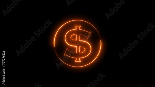 Wallpaper Mural Glowing neon orange color dollar sign icon animation us currency on black background Torontodigital.ca
